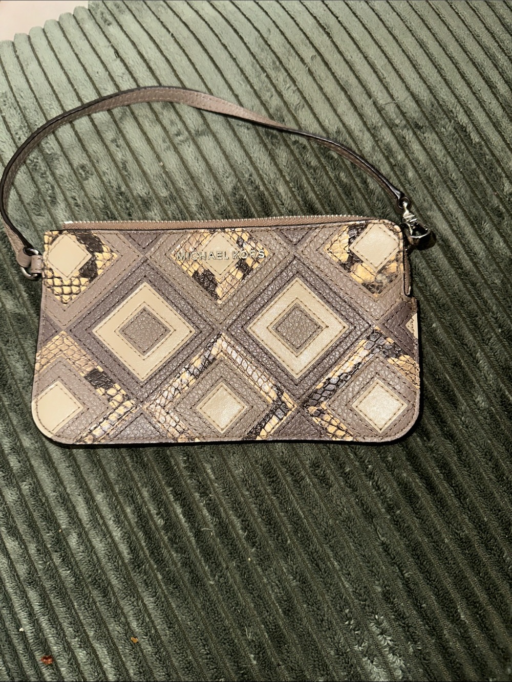 Michael Kors Taupe and Beige Snake-Embossed Wristlet